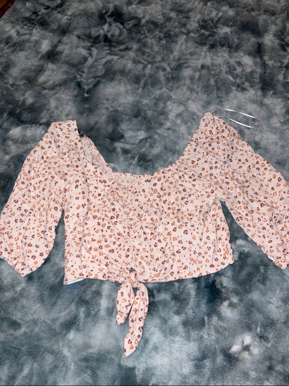 URBAN Romantics Pink Floral Tie-Front Puff Sleeve Crop Top